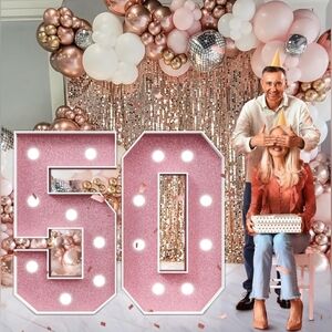 Rose Gold 3FT Light Up Marquee Numbers – 50th Birthday